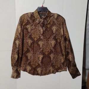 Ellen Tracy Brown and Gold Blouse with Snakeskin Print -G